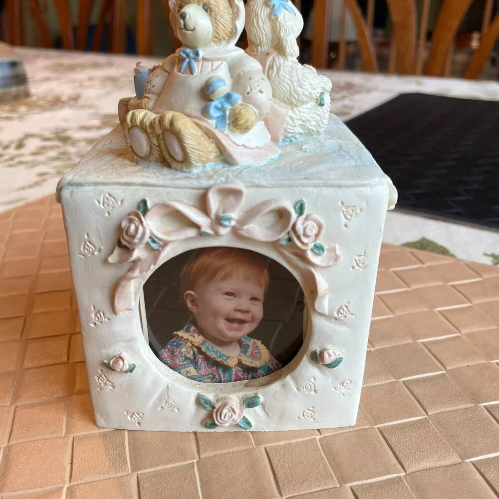 Vintage Terragrafics Hand Painted 4 Sided Babies Photo Cube